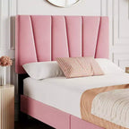 Acekool Adjustable Headboard Upholstered Twin Bed Frame, Linen, Platform Bed, Wooden Slats, Modern Low Profile