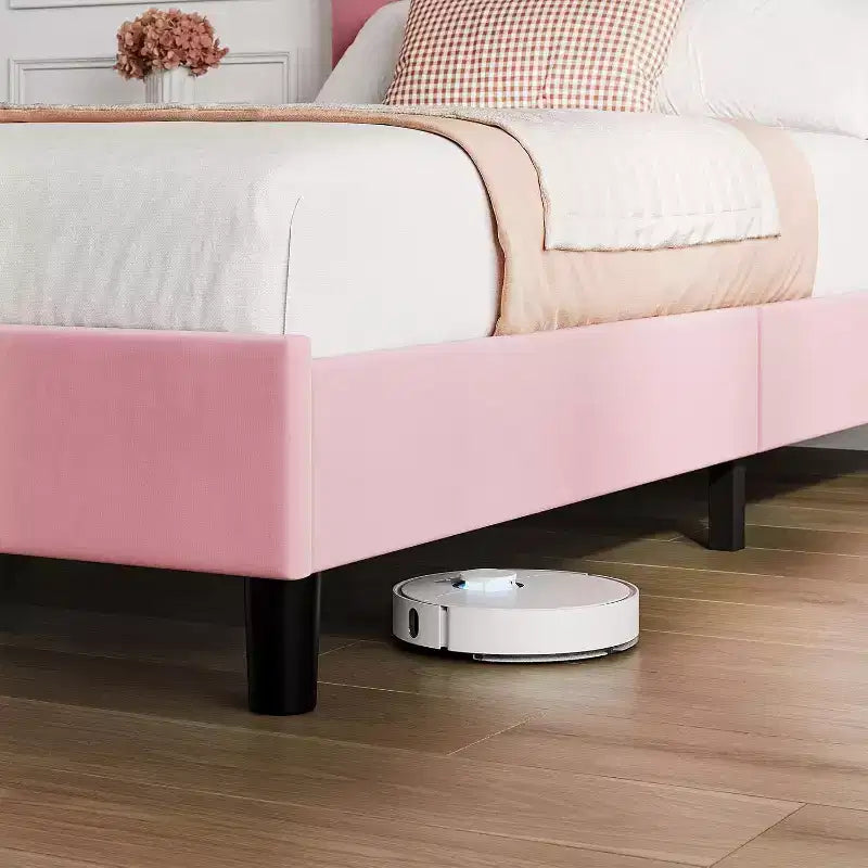 Acekool Adjustable Headboard Upholstered Twin Bed Frame, Linen, Platform Bed, Wooden Slats, Modern Low Profile