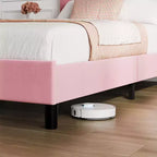 Acekool Adjustable Headboard Upholstered Twin Bed Frame, Linen, Platform Bed, Wooden Slats, Modern Low Profile