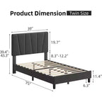 Acekool Adjustable Headboard Upholstered Twin Bed Frame, Linen, Platform Bed, Wooden Slats, Modern Low Profile