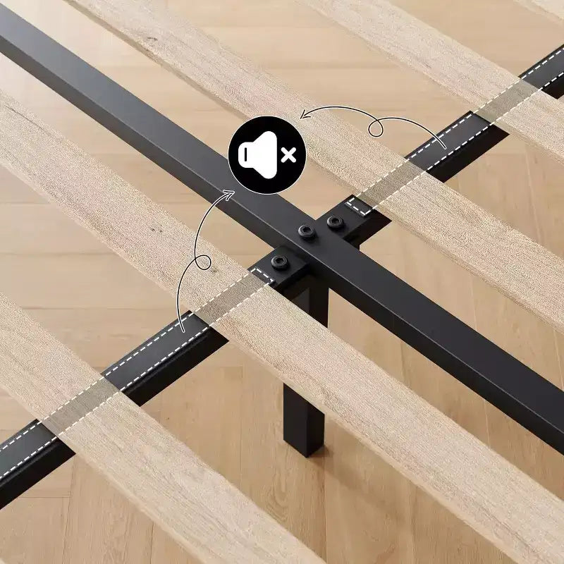Acekool Adjustable Headboard Upholstered Twin Bed Frame, Linen, Platform Bed, Wooden Slats, Modern Low Profile