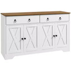 Okak Farmhouse Sideboard Cabinet, Buffet Cabinet with 4 Doors and 2 Drawers, Storage Cabinet for Living Room, Dining Room, Kitchen, White