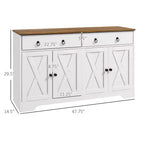 Okak Farmhouse Sideboard Cabinet, Buffet Cabinet with 4 Doors and 2 Drawers, Storage Cabinet for Living Room, Dining Room, Kitchen, White