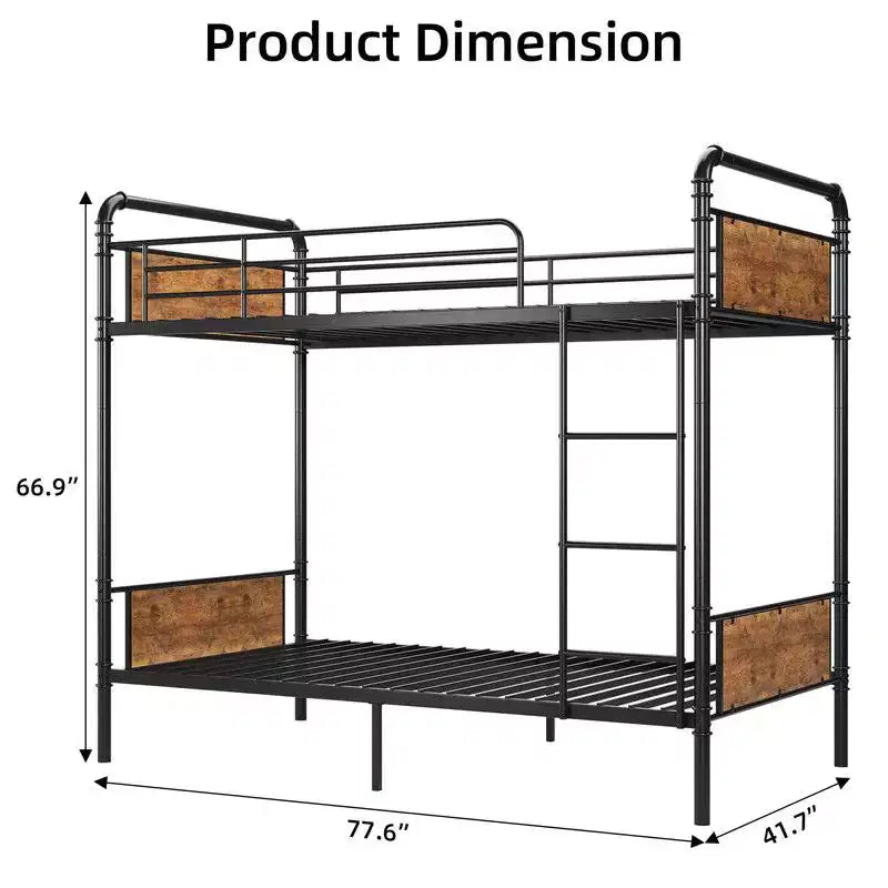 Coolmee Twin Over Twin Bunk Bed, Metal Bunk Beds with Safety Guardrails and Built-in Ladder, Convertible into 2 Bed Frame for Kids Teens