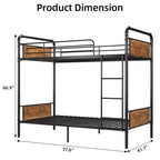 Coolmee Twin Over Twin Bunk Bed, Metal Bunk Beds with Safety Guardrails and Built-in Ladder, Convertible into 2 Bed Frame for Kids Teens