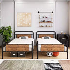 Coolmee Twin Over Twin Bunk Bed, Metal Bunk Beds with Safety Guardrails and Built-in Ladder, Convertible into 2 Bed Frame for Kids Teens