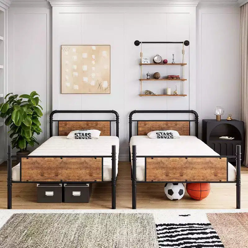 Coolmee Twin Over Twin Bunk Bed, Metal Bunk Beds with Safety Guardrails and Built-in Ladder, Convertible into 2 Bed Frame for Kids Teens