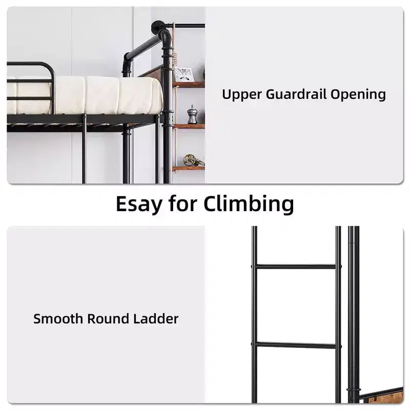 Coolmee Twin Over Twin Bunk Bed, Metal Bunk Beds with Safety Guardrails and Built-in Ladder, Convertible into 2 Bed Frame for Kids Teens