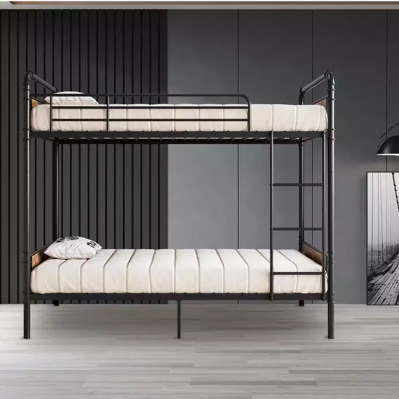 Coolmee Twin Over Twin Bunk Bed, Metal Bunk Beds with Safety Guardrails and Built-in Ladder, Convertible into 2 Bed Frame for Kids Teens