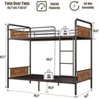Coolmee Twin Over Twin Bunk Bed, Metal Bunk Beds with Safety Guardrails and Built-in Ladder, Convertible into 2 Bed Frame for Kids Teens