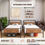Coolmee Twin Over Twin Bunk Bed, Metal Bunk Beds with Safety Guardrails and Built-in Ladder, Convertible into 2 Bed Frame for Kids Teens