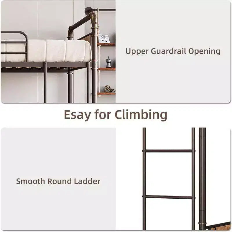 Coolmee Twin Over Twin Bunk Bed, Metal Bunk Beds with Safety Guardrails and Built-in Ladder, Convertible into 2 Bed Frame for Kids Teens