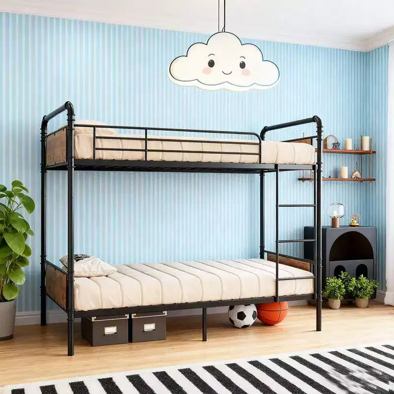 Coolmee Twin Over Twin Bunk Bed, Metal Bunk Beds with Safety Guardrails and Built-in Ladder, Convertible into 2 Bed Frame for Kids Teens