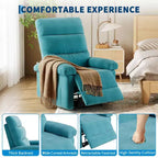 GustoWave Fabric Manual Recliner with Side Pocket, Adjustable Single Sofa with Ergonomic Back Support for Nursery