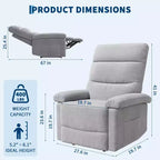 GustoWave Fabric Manual Recliner with Side Pocket, Adjustable Single Sofa with Ergonomic Back Support for Nursery