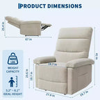 GustoWave Fabric Manual Recliner with Side Pocket, Adjustable Single Sofa with Ergonomic Back Support for Nursery