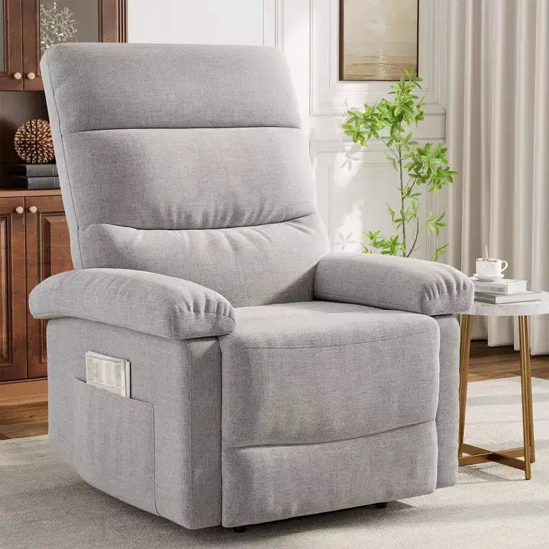 GustoWave Fabric Manual Recliner with Side Pocket, Adjustable Single Sofa with Ergonomic Back Support for Nursery