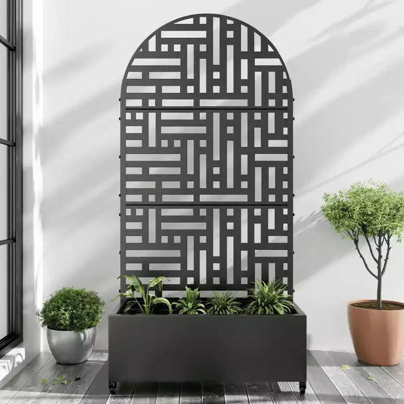 MAYEERTY Planter Box with Trellis Iron Black Arch Helen Street 01 Style 72x35x16in 3-Piece Set