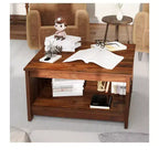 Farmhouse Square Coffee Table Cocktail Center Table with Bottom Shelf For Living Room Organizer Brown