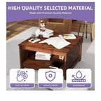 Farmhouse Square Coffee Table Cocktail Center Table with Bottom Shelf For Living Room Organizer Brown