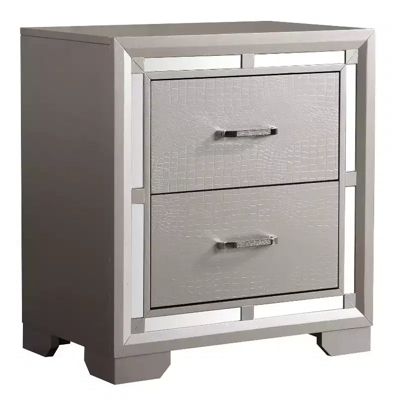HomeStock 28 in.H x 25 in W Square Silver Finish 2 Drawers Metal Nighstand For Living Room and Bedroom