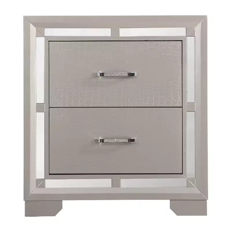 HomeStock 28 in.H x 25 in W Square Silver Finish 2 Drawers Metal Nighstand For Living Room and Bedroom