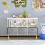 Kids bookcase with Collapsible Fabric Drawers, Children's Book Display, Toy Storage Cabinet Organizer, White/Gray