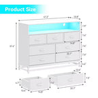 Dresser for Bedroom with LED Lights  7 Drawer Dressers with Charging Station, Wood Storage Chest for Entryway, Closet, Living Room, Hallway