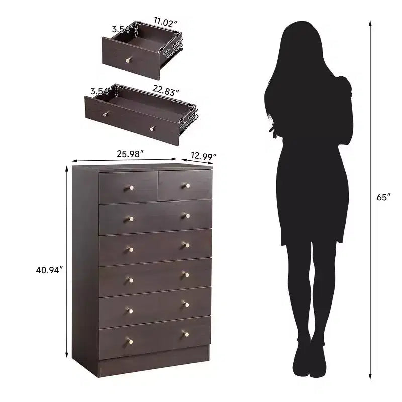 Karl Home 7-Drawer Gray Particle Board 25.98in. W Chest of Drawer
