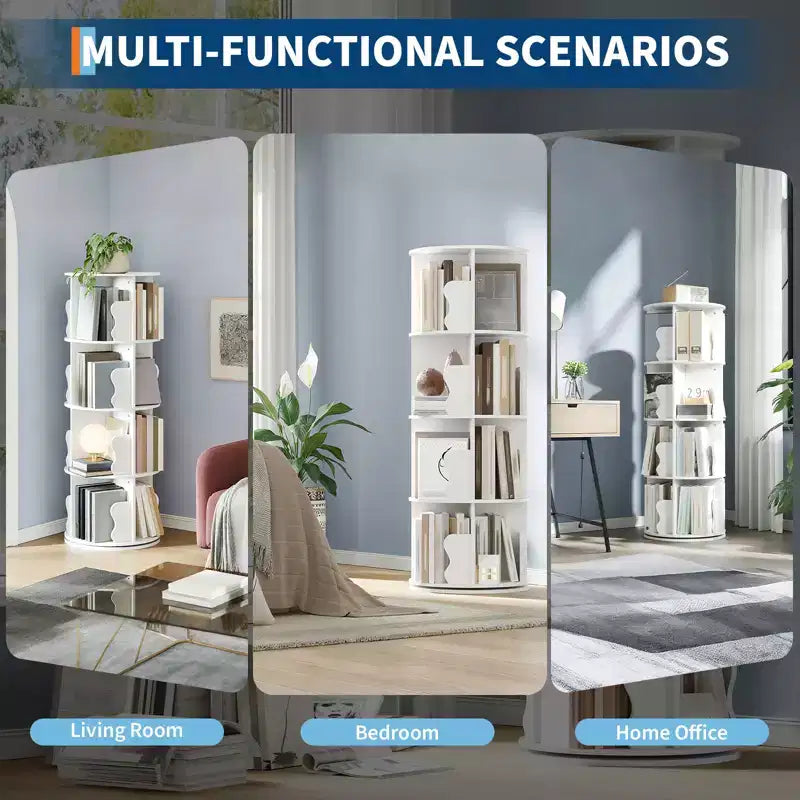 Rotating Bookshelf, 4 Tier Floor Standing Bookcase with Storage Rack, 50 Tall Small Revolving Bookcase for Small Space Bedroom Living Room