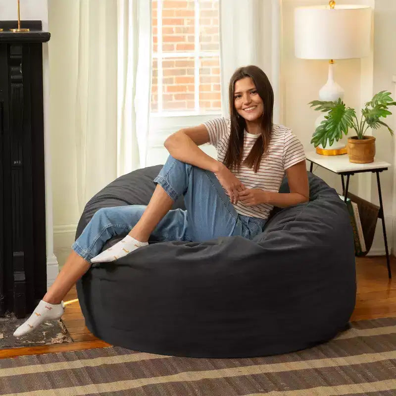 Jaxx 4 Foot Saxx - Large Round Bean Bag Chair for Adults - Lush Velvet