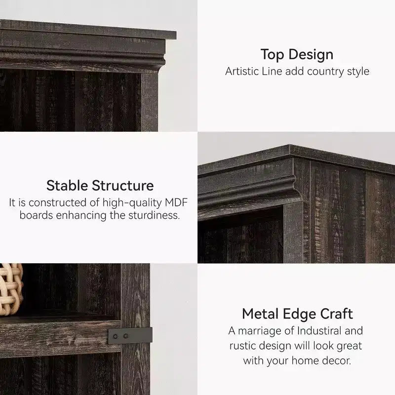 5 Tier Book Shelf, Farmhouse Book Case,Tall Shelf with Storage, Wooden Bookshelves for Living Room