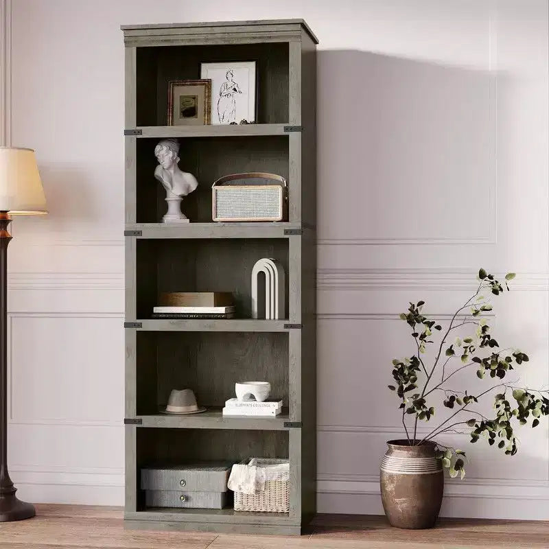 5 Tier Book Shelf, Farmhouse Book Case,Tall Shelf with Storage, Wooden Bookshelves for Living Room