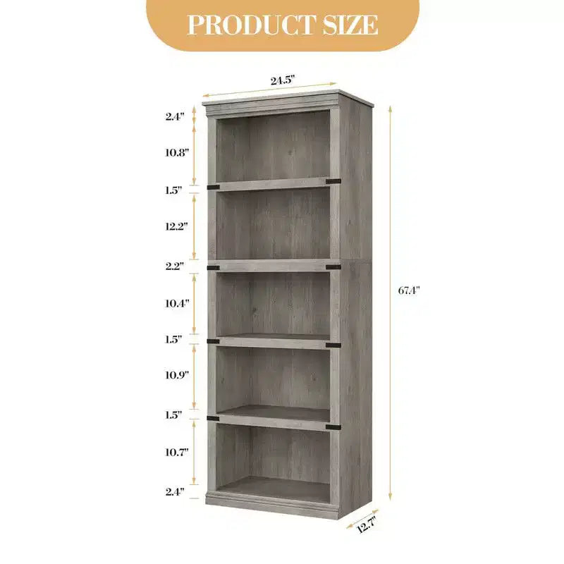 5 Tier Book Shelf, Farmhouse Book Case,Tall Shelf with Storage, Wooden Bookshelves for Living Room