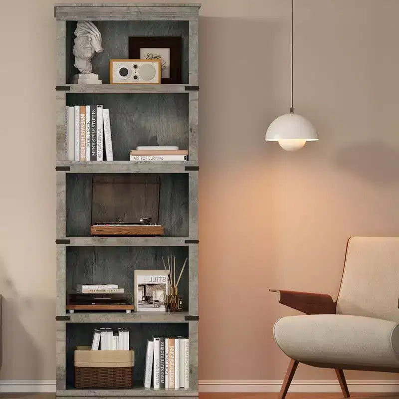 5 Tier Book Shelf, Farmhouse Book Case,Tall Shelf with Storage, Wooden Bookshelves for Living Room