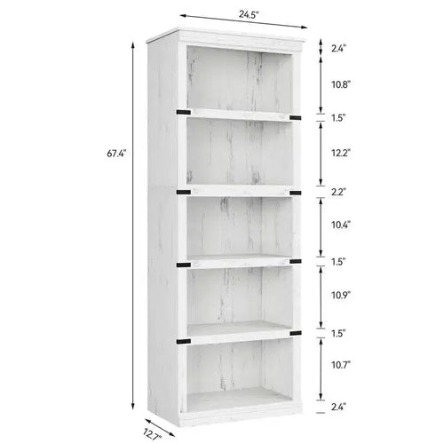 5 Tier Book Shelf, Farmhouse Book Case,Tall Shelf with Storage, Wooden Bookshelves for Living Room