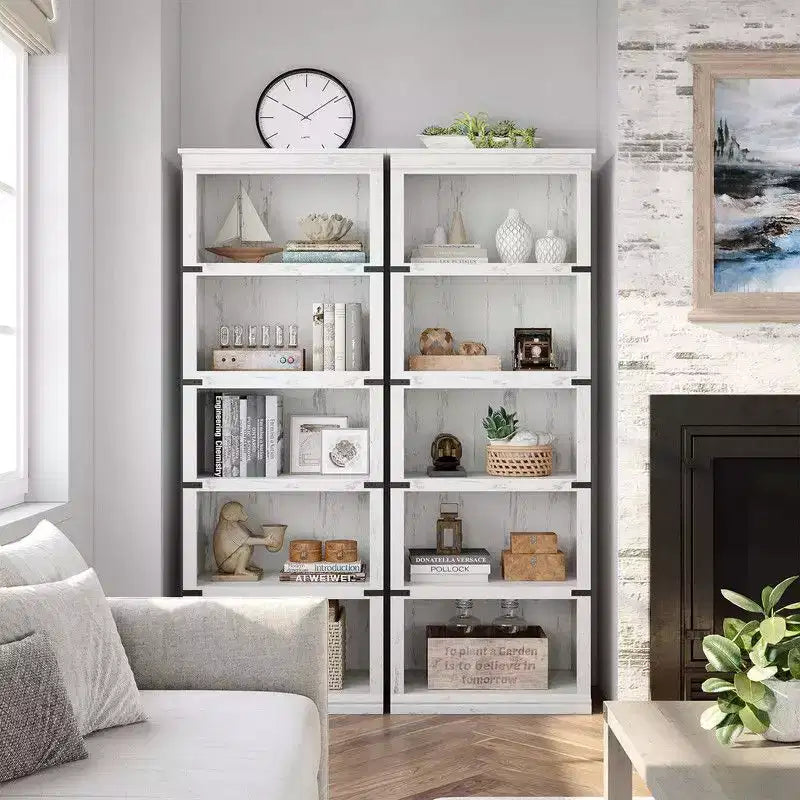 5 Tier Book Shelf, Farmhouse Book Case,Tall Shelf with Storage, Wooden Bookshelves for Living Room