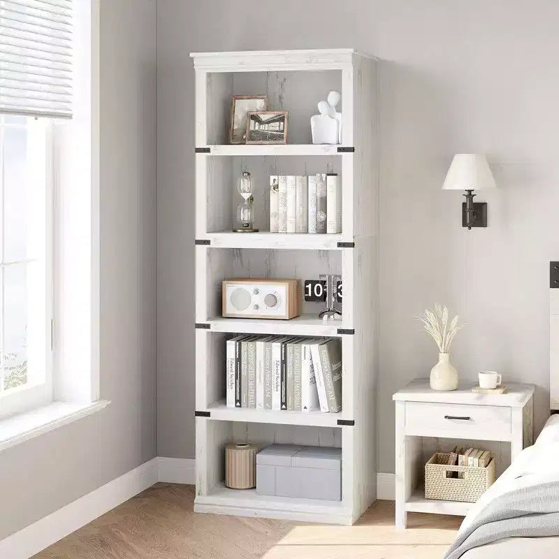 5 Tier Book Shelf, Farmhouse Book Case,Tall Shelf with Storage, Wooden Bookshelves for Living Room