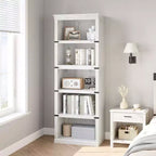 5 Tier Book Shelf, Farmhouse Book Case,Tall Shelf with Storage, Wooden Bookshelves for Living Room