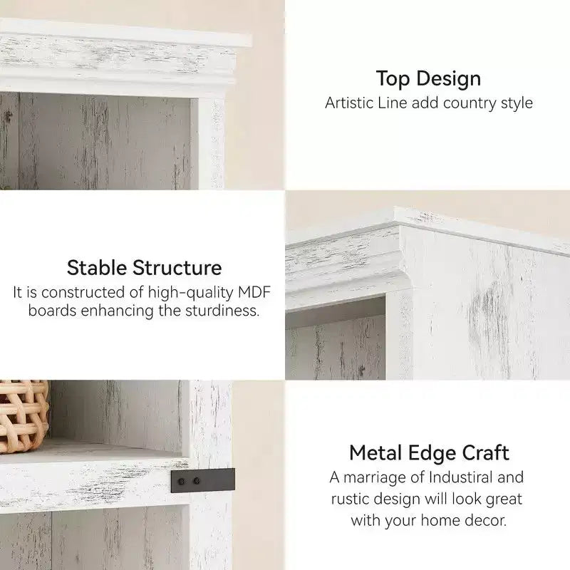 5 Tier Book Shelf, Farmhouse Book Case,Tall Shelf with Storage, Wooden Bookshelves for Living Room