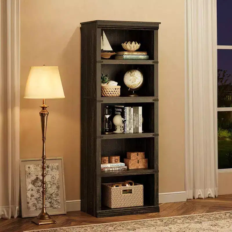 5 Tier Book Shelf, Farmhouse Book Case,Tall Shelf with Storage, Wooden Bookshelves for Living Room