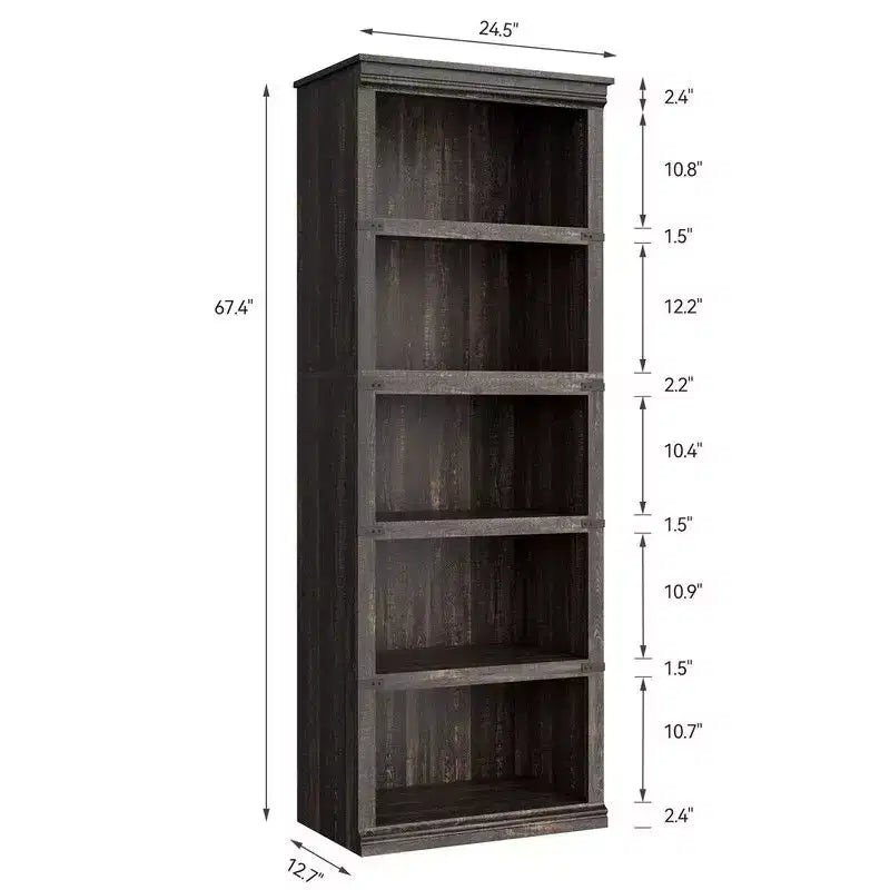 5 Tier Book Shelf, Farmhouse Book Case,Tall Shelf with Storage, Wooden Bookshelves for Living Room