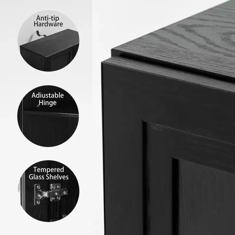 MAYEERTY Freestanding Storage Cabinet Wooden Decorative Cabinets for Home, Office, Small Space, Black, 31*31*16in