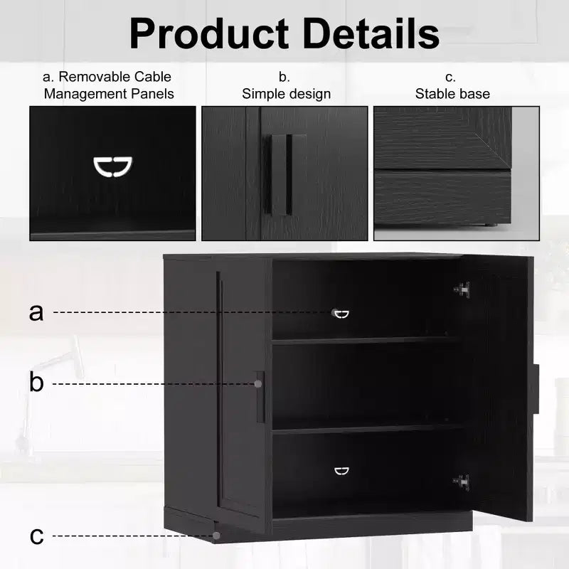 MAYEERTY Freestanding Storage Cabinet Wooden Decorative Cabinets for Home, Office, Small Space, Black, 31*31*16in