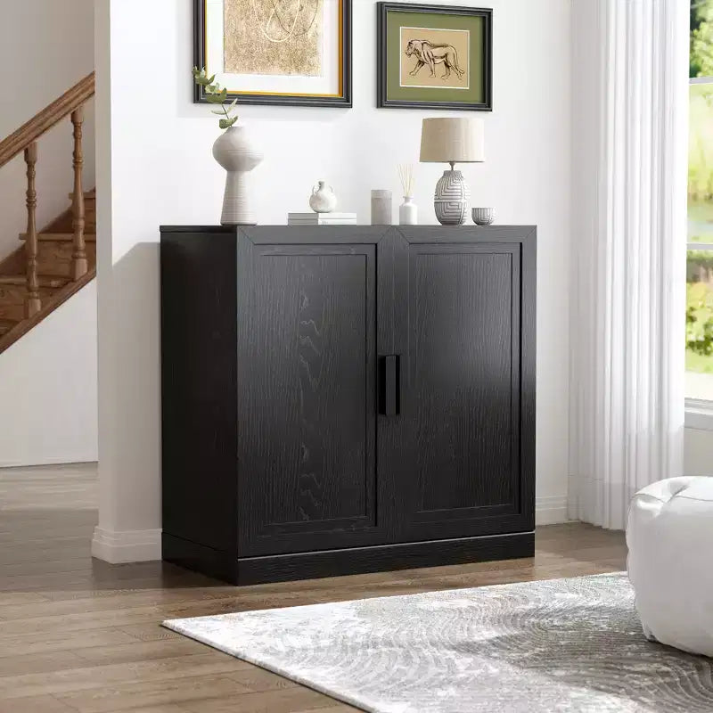 MAYEERTY Freestanding Storage Cabinet Wooden Decorative Cabinets for Home, Office, Small Space, Black, 31*31*16in