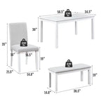 Zevemomo 6-Piece Solid Wood Dining Table Set,Including 1 Dining Table,4 Upholstered Chairs and 1 Bench,for Kitchen, Dining Room,White Diamond