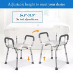 U-Shaped Shower Chair with Backrest, Adjustable Height, Shower Chair with 350 Lb Capacity for Elderly and Disabled