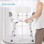 U-Shaped Shower Chair with Backrest, Adjustable Height, Shower Chair with 350 Lb Capacity for Elderly and Disabled