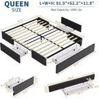 Acekool Platform Bed Frame with 3 Storage Drawers, Wood Slats, No Box Spring, Modern Linen Upholstery