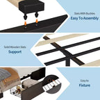 Acekool Platform Bed Frame with 3 Storage Drawers, Wood Slats, No Box Spring, Modern Linen Upholstery